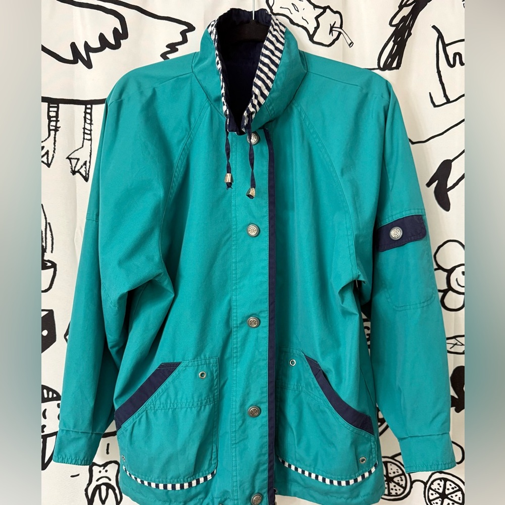Elegant Teal Bomber with Navy Details - Current Seen -Reversible Jacket